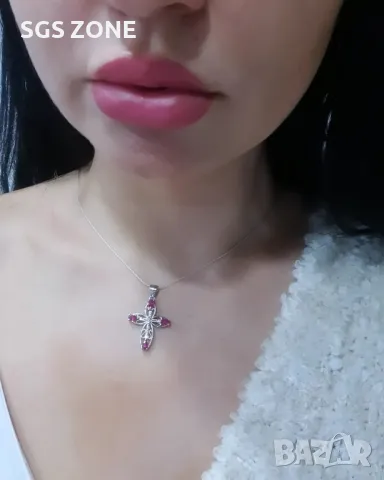 Сребърен Кръст с Изумруди, Сапфири, Рубини, снимка 2 - Колиета, медальони, синджири - 49741410