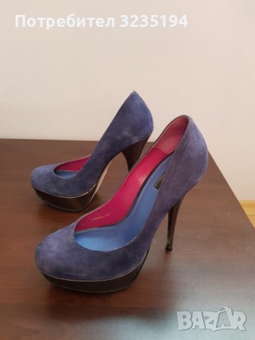 Сини велурени обувки, снимка 2 - Дамски обувки на ток - 37659143