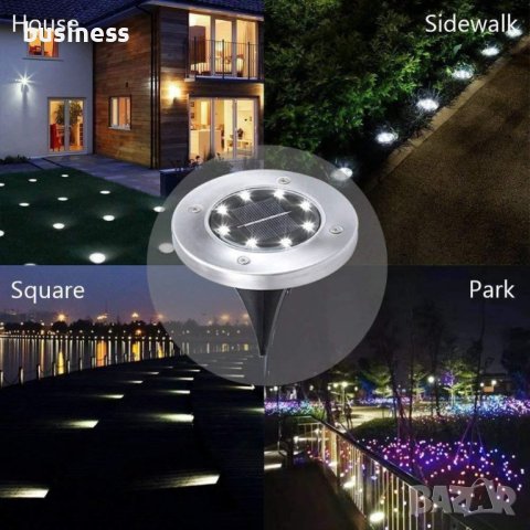 Комплект 4бр LED соларни лампи Disk Lights лампа за градина , снимка 2 - Външни лампи - 40654647