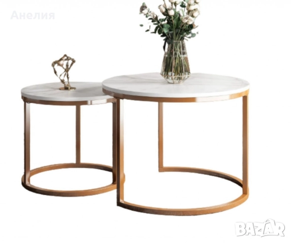 Два броя кръгли масички за кафе с водерен дизайн, снимка 3 - Маси - 52508869