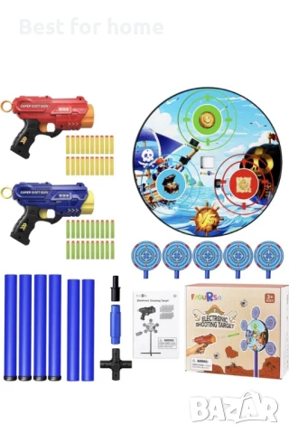  Интерактивна мишена за стрелба с пиратска тематика с 2 играчки пистолета, 40 дунапренени стрелички, снимка 6 - Други - 51193858