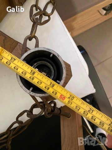 Красива масивна дървена лампа, абажур 6 светлини, немско производство, снимка 6 - Лампи за таван - 52674903