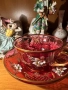 EGERMANN BOHEMIAN RUBY RED CRYSTAL Cup and Saucer - невероятно красив и стилен двоен сет , снимка 2
