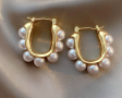 Елегантни стилни красиви обеци с перли, снимка 1 - Обеци - 44866838