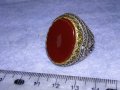 ОГРОМЕН СТАР ТУРСКИ СРЕБЪРЕН СКЪПОЦЕНЕН РЕТРО ПРЪСТЕН СРЕБРО 925 с ПОЛИРАН КАРНЕОЛ в ПОЗЛАТА 30747, снимка 7