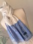 Бял шал от кашмир със син кант, снимка 1 - Шалове - 42989582