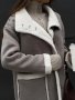 Дамско палто с джоб в сиво и бяло, едно цяло кожено палто с ревер - 024, снимка 4