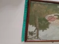 Стара картина ръчно шит пейзаж, снимка 2