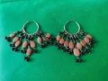 Сребърни обеци с гранати и ахат, снимка 1