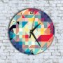 Стенен Часовник - Абстрактен Цветни Триъгълничета, снимка 1 - Стенни часовници - 42935294