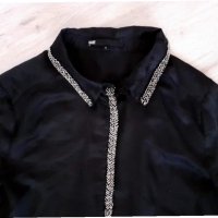 Черна риза с паети, снимка 2 - Ризи - 32248620