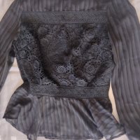 Елегантна черна блуза с дантела unica , снимка 2 - Блузи с дълъг ръкав и пуловери - 38270101