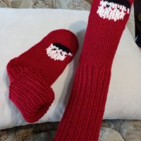Ръчно плетени коледни чорапи размер 37, снимка 1 - Дамски чорапи - 39749027