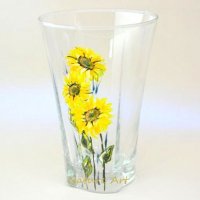Комплект "Слъчногледи", рисувано стъкло, снимка 3 - Чаши - 35090416