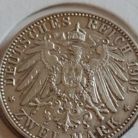 Сребърна монета 2 марки 1901г. Германска Империя Прусия Годишнина Кралско семейство 42053, снимка 3 - Нумизматика и бонистика - 43799124