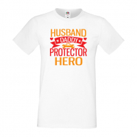Мъжка тениска Husband Daddy Protector Баща, Дядо,Празник,Татко,Изненада,Повод,Рожден ден, Имен Ден,, снимка 2 - Тениски - 36504407