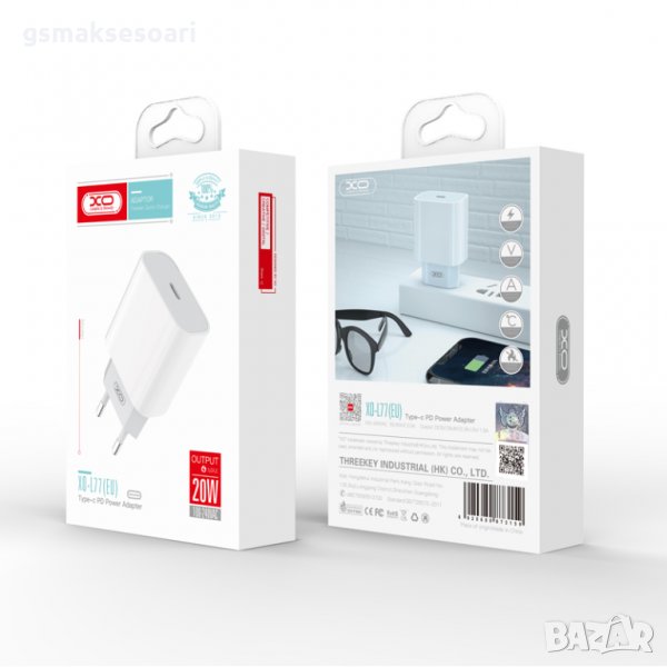 Захранващ Адаптер XO L77 20W с Type-C PD изход , снимка 1