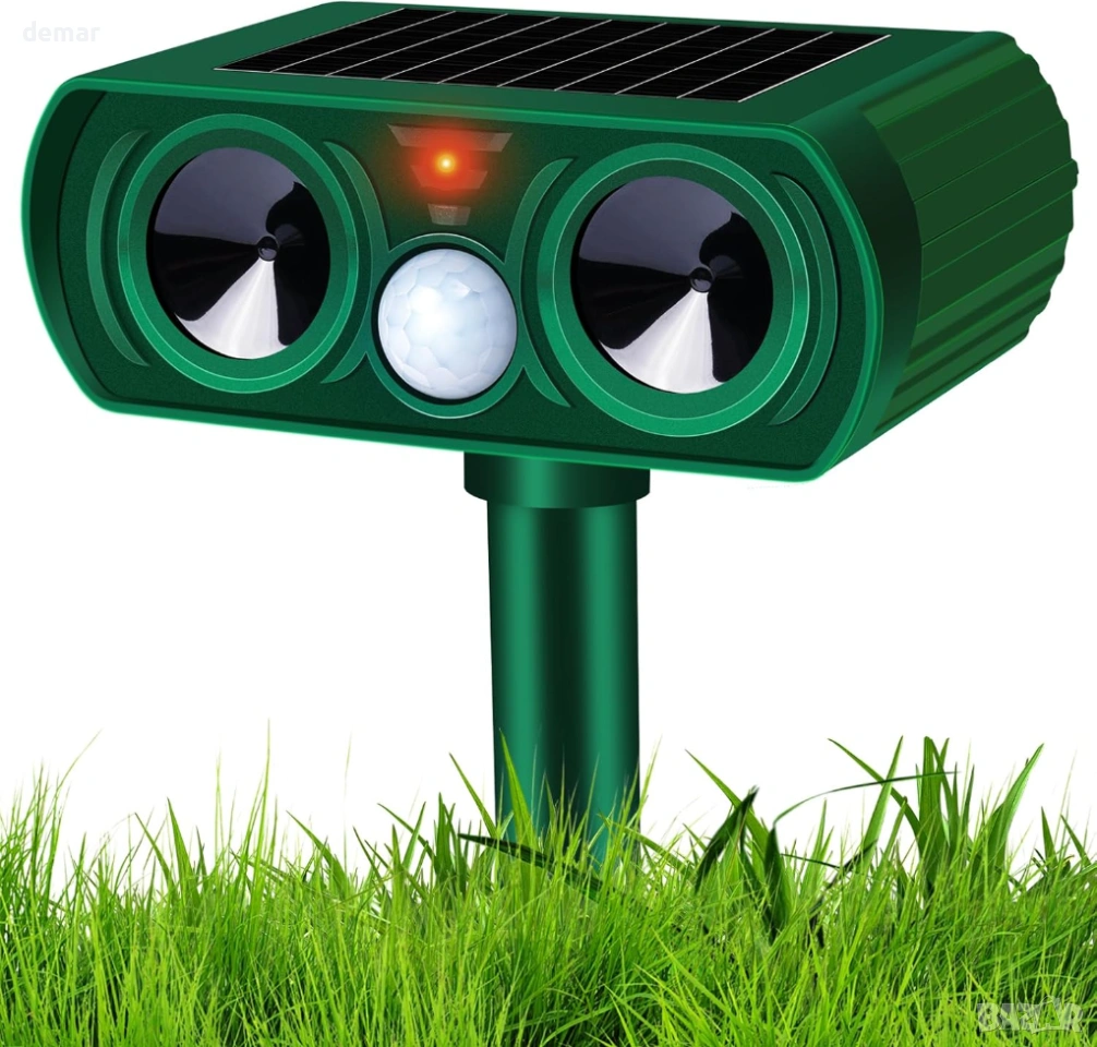 Соларен ултразвуков репелент за животни, IPX4, ефективен за катерици, котки, кучета, лисици, птици, снимка 1