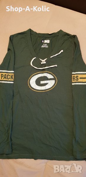 Original NFL Team Apparel Women's GREEN BAY PACKERS V-Neck Long Sleeve Lace-Up Shirt , снимка 1
