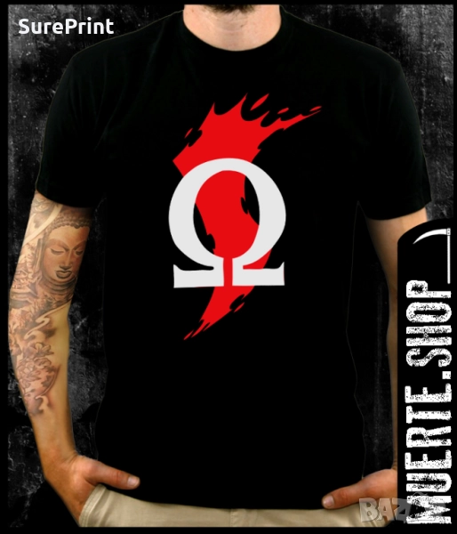 Черна тениска с щампа KRATOS SYMBOL GOD OF WAR, снимка 1