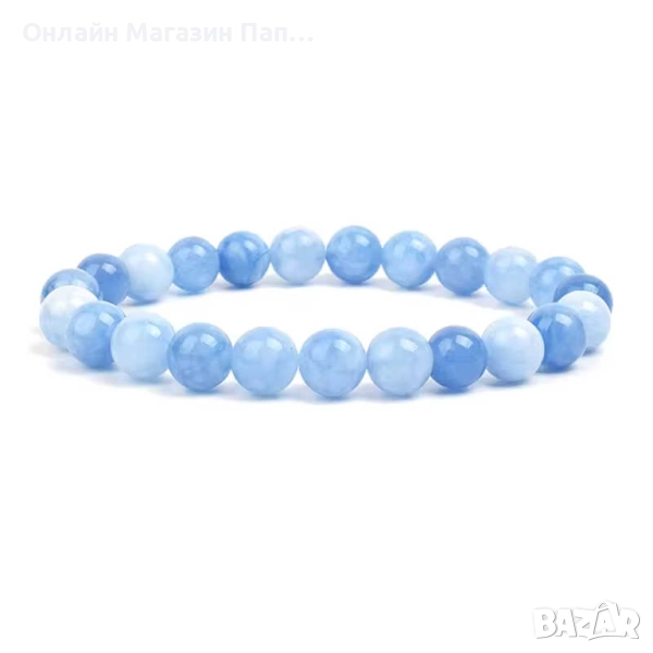 Гривна от аквамарин – небесносин микс, естествени камъни 8мм, 19см, снимка 1