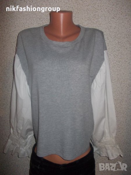Сива блуза с бели ръкави, L размер, снимка 1