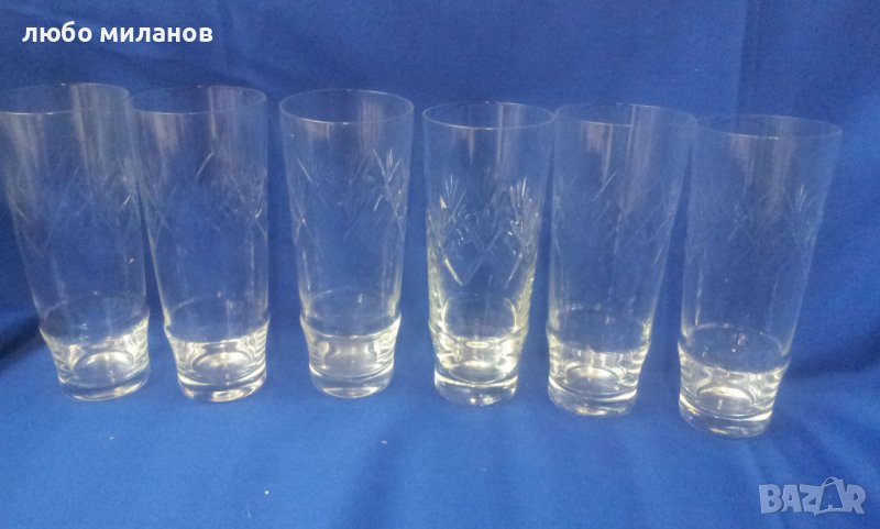 Кристални чаши за безалкохолно, вода, гравюра, 6 бр, снимка 1