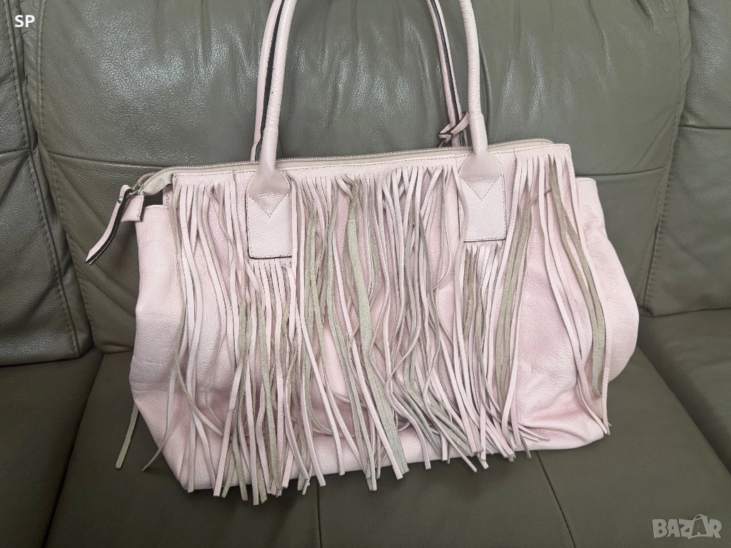 Чанта естествена кожа цвят пудра, снимка 1
