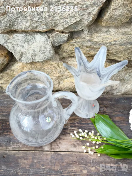 Мраморно стъкло – кана Peill Germany и ваза Herner Glas, снимка 1