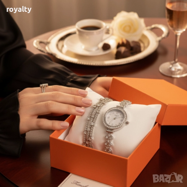 Дамски комплект часовник с гривна – елегантен подарък в луксозна кутия, снимка 1