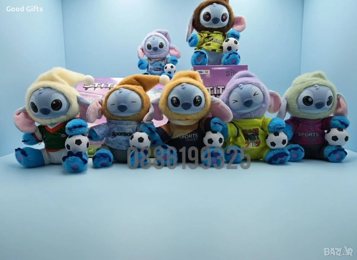Лабубу Стич, Плюшена фигурка Стич – спортна серия с футболна топка Labubu Stitch , снимка 1