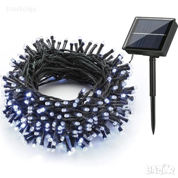 Соларни лед коледни лампички – Бяла светлина 12м, снимка 1