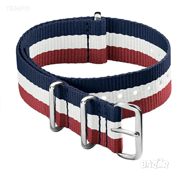 КАИШКА ZULU- ЧЕРВЕН / БЯЛ / СИН -22мм + ПОДАРЪК, снимка 1