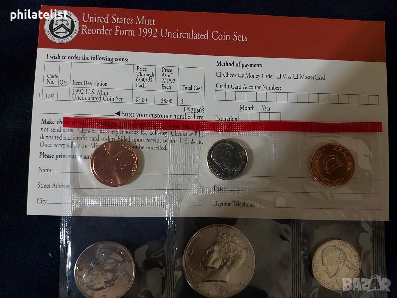 Комплектен сет - САЩ 1992 от 6 монети, снимка 1