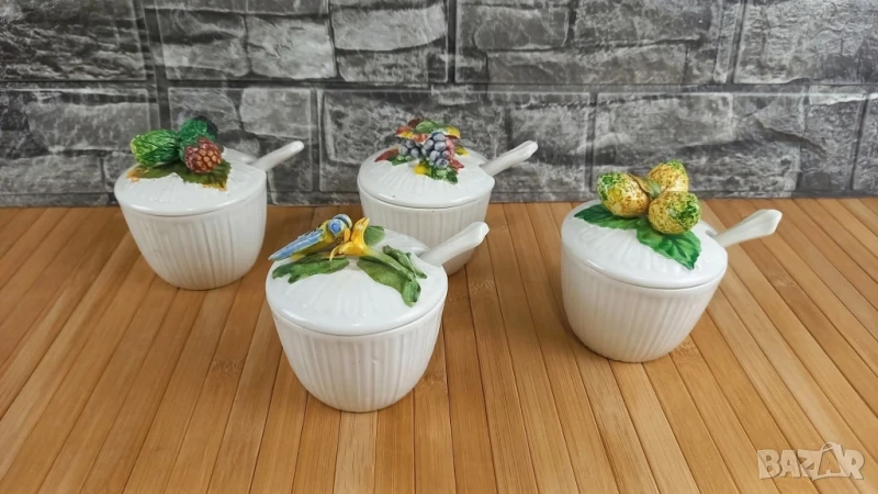 Италиански керамични бурканчета за сладко с лъжички, снимка 1