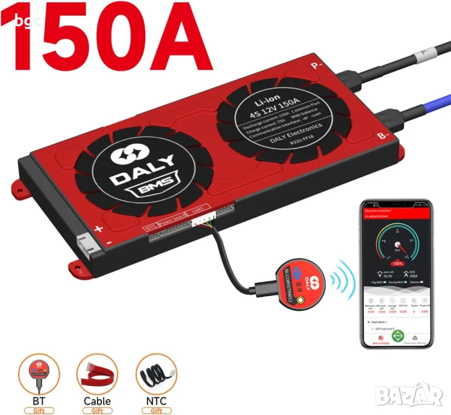 Smart BMS Daly 12V 150A BMS - 4S LiFePO4 - Bluetooth Защитен Компютър за Батерии , снимка 1