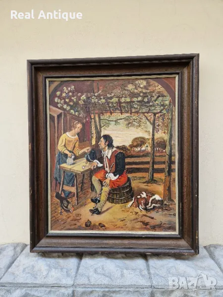 Страхотна антикварна белгийска авторска картина масло върху платно , снимка 1