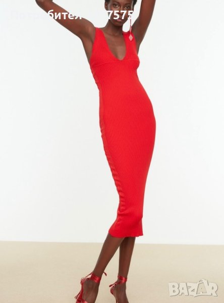 Червена рокля по тялото рипс, снимка 1