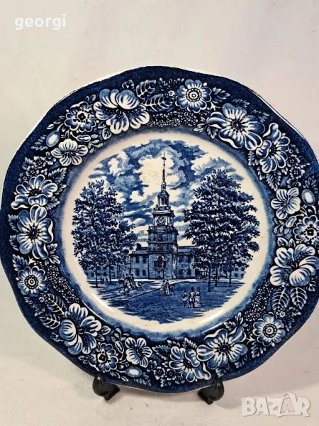 английска порцеланова чиния син порцелан 22/2, снимка 1