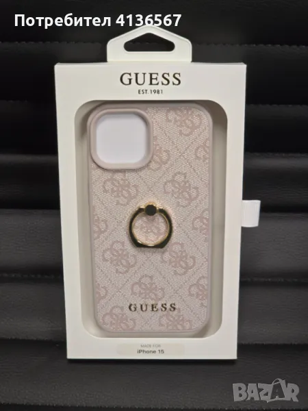 Защитен калъф Guess с метално лого PU, за iPhone14, розов, снимка 1
