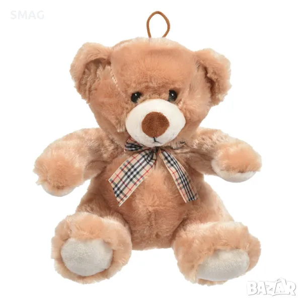 Кафяво плюшено мече с карирана панделка 22 см S_1218375, снимка 1