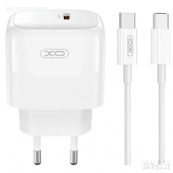 Зарядно/Адаптер 220V / XO-L136 PD 20W + Type-C - Type-C Кабел / Бял / Баркод : 456414, снимка 1