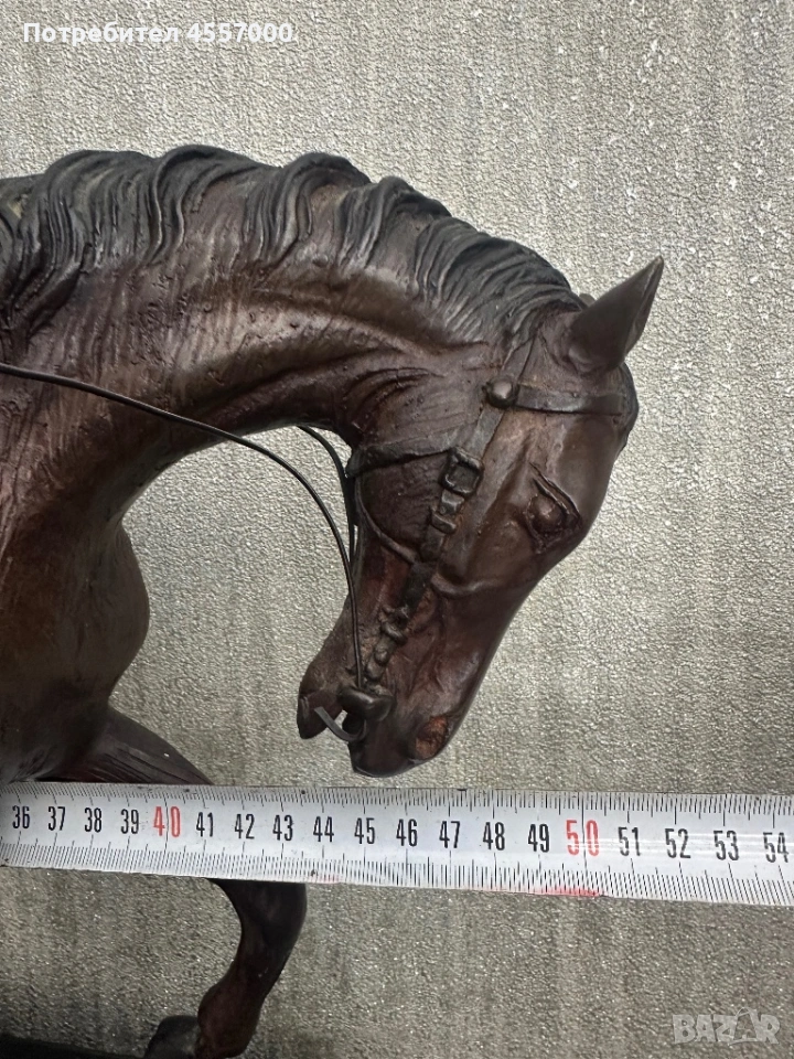 Уникална масивна бронзова скулптура "Жокей на кон" – 52 см, 9 кг, снимка 1