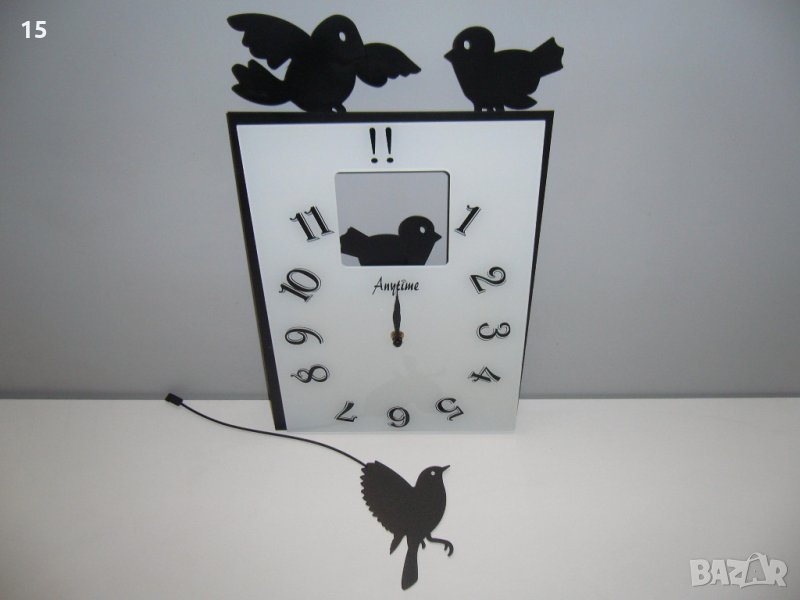 Стенен часовник, метален с птички и махало , снимка 1