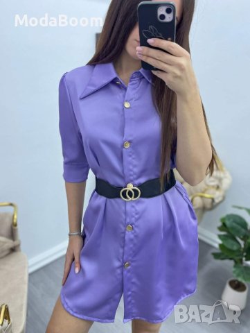 💯Сатенени ризи-рокли с коланче👉8 цвята🤩, снимка 2 - Рокли - 44077689