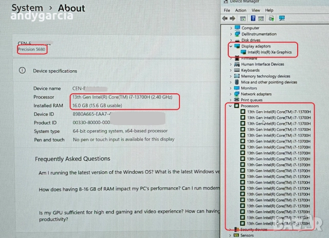 Dell Precision 5680/Core i7-13700H/16GB RAM/256GB SSD/Intel Iris Xe/16 Full HD+ 500 nits 100% DCI-P3, снимка 13 - Лаптопи за работа - 52000811