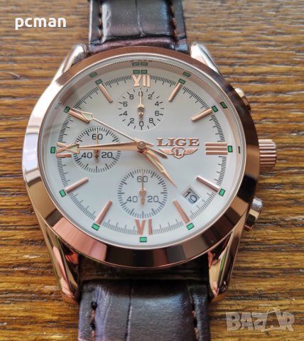LIGE White Gold 9839 Луксозен мъжки кварцов часовник с кожена каишка, снимка 8 - Мъжки - 40445330