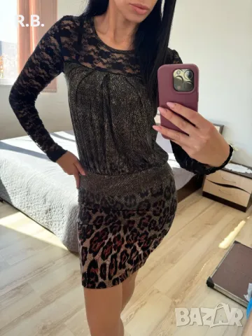 Тигрова дантелена рокля, М/L размер, снимка 12 - Рокли - 35985398