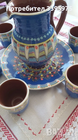 Ръчно бродирана покривка и керамичен сервиз, снимка 8 - Сервизи - 51709494