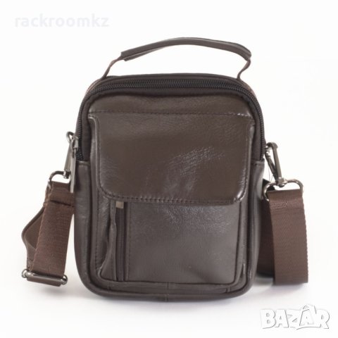 Мъжка чанта от естествена кожа с дълга дръжка в тъмно кафяв цвят, снимка 1 - Чанти - 43338814